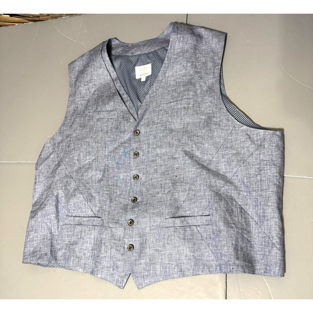 Murano Baird McNutt Linen Vest 3XB Big Blue Suit Dress Button Mens